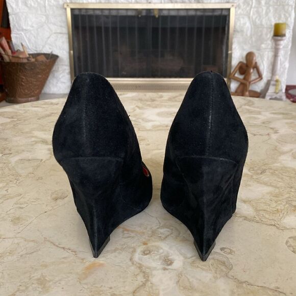 CHARLES JOURDAN Paris Eddie Black Suede Sculpted Wedge Heels 8 1/2 M - Picture 7 of 12